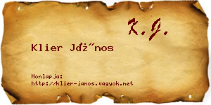 Klier János névjegykártya